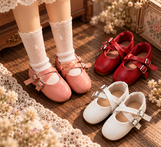 Vintage Cross-Strap Mary Jane Doll Shoes | Handmade Leather for Blythe