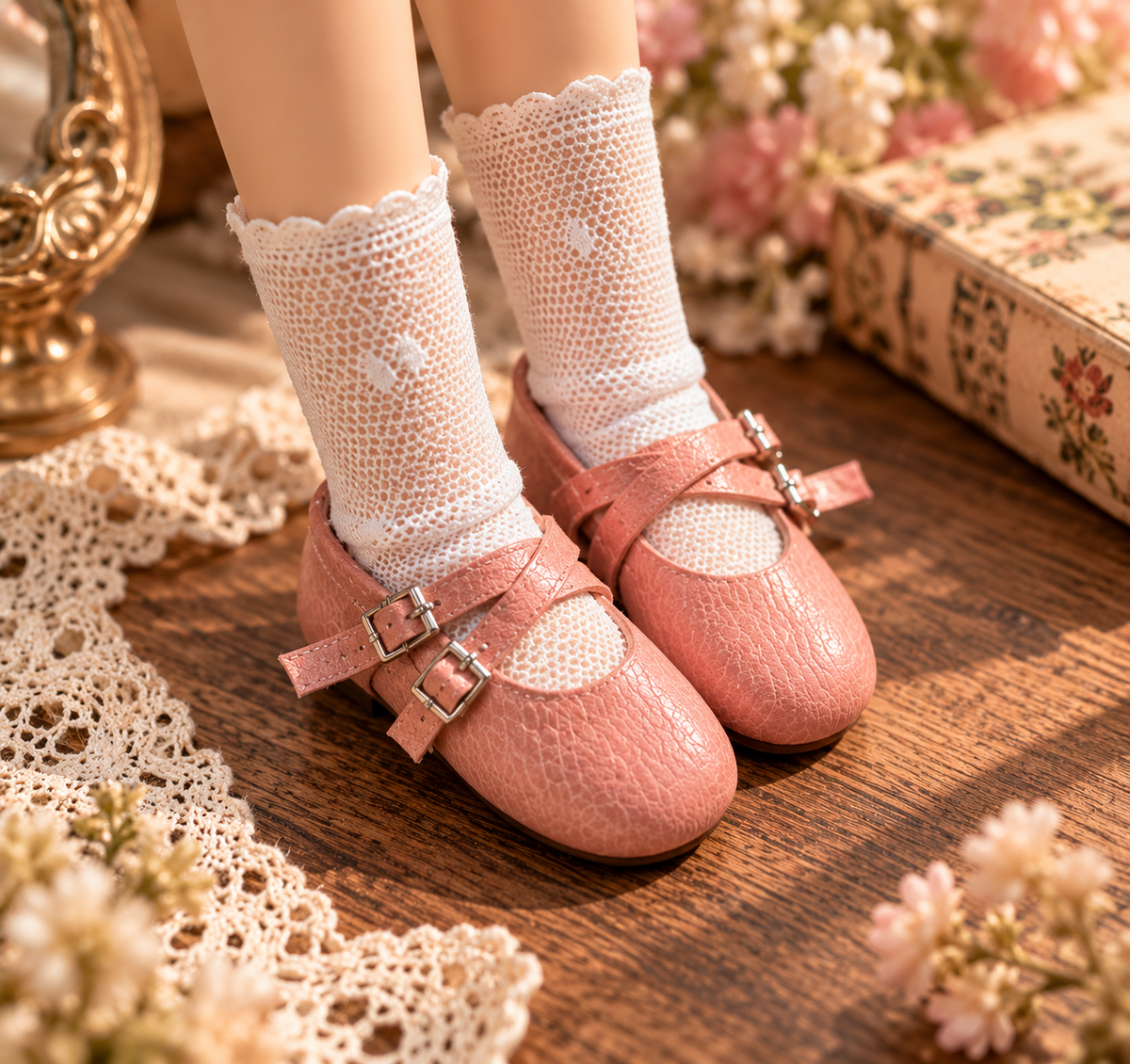 Vintage Cross-Strap Mary Jane Doll Shoes | Handmade Leather for Blythe